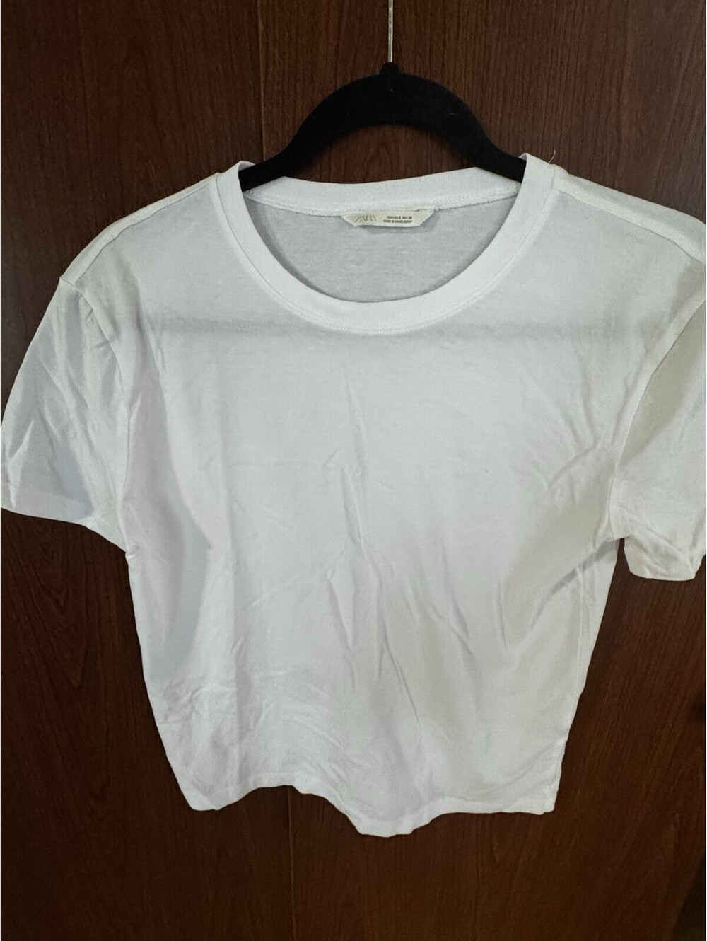 Zara Womens Small White Cropped T Shirt Short Sleeve Crew Neck Basic Tee